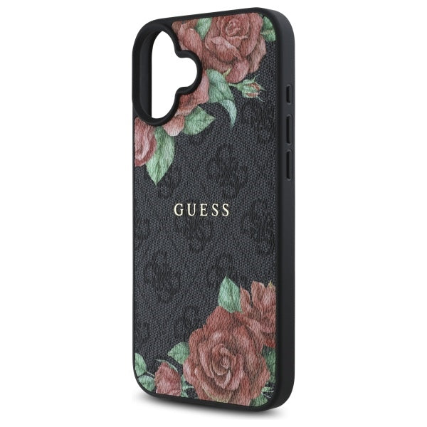 MagSafe tok Apple iPhone 16-hoz, Guess, 4G Flowers Print, Fekete