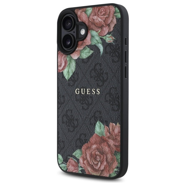 MagSafe tok Apple iPhone 16-hoz, Guess, 4G Flowers Print, Fekete