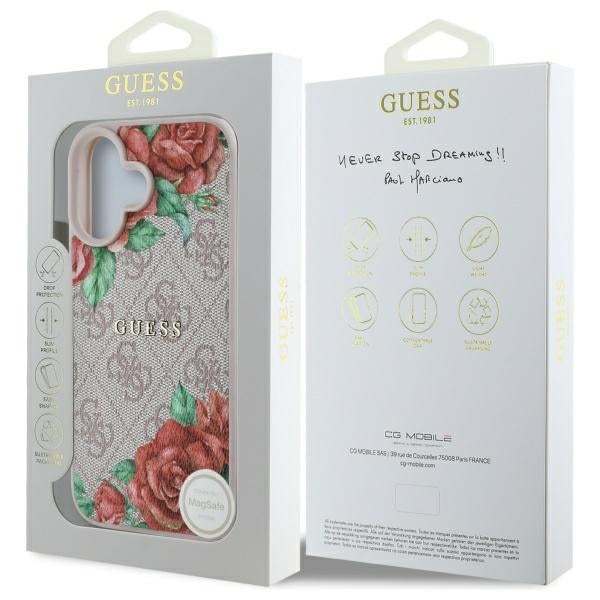 MagSafe tok Apple iPhone 16-hoz, Guess, 4G Flowers Print, Rózsaszín
