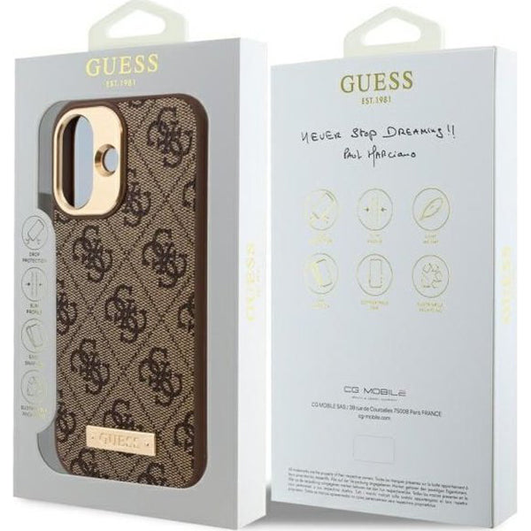 MagSafe tok Apple iPhone 16-hoz, Guess, 4G Logo Plate, Barna