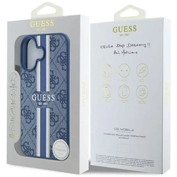 MagSafe tok Apple iPhone 16-hoz, Guess, 4G Printed Stripes, Kék