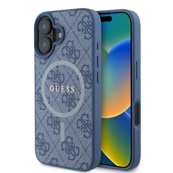 MagSafe Case for Apple iPhone 16, Guess, 4G Ring Classic Logo, Blue