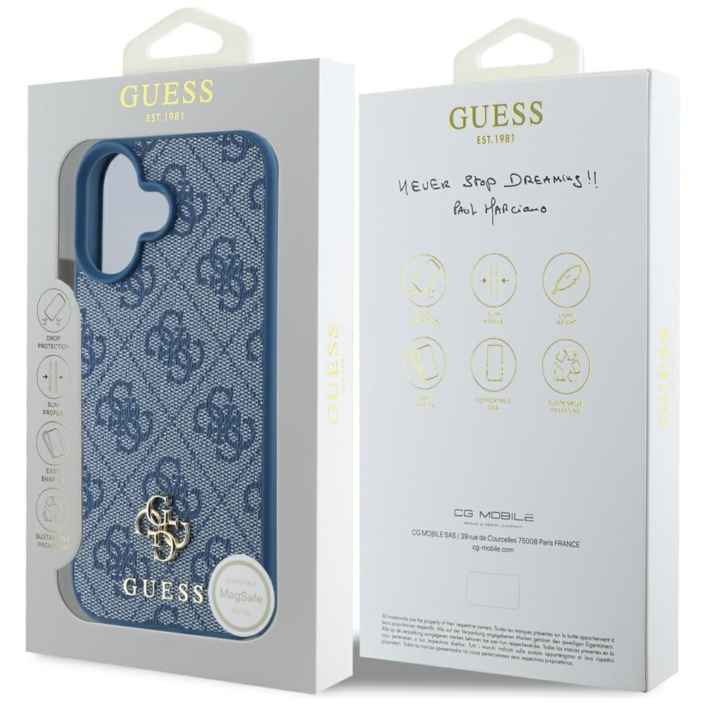 MagSafe tok Apple iPhone 16-hoz, Guess, 4G Small and Classic Logo, Kék