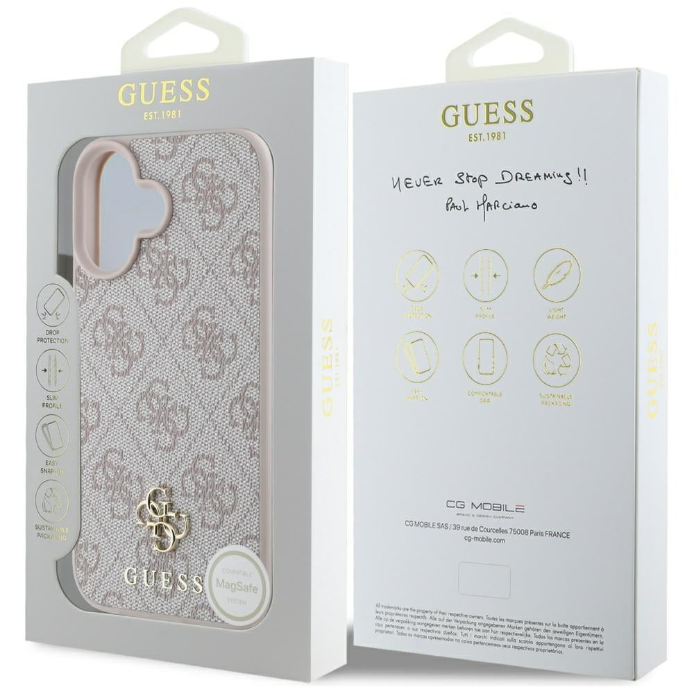 MagSafe Case for Apple iPhone 16, Guess, 4G Small and Classic Logo, Pink