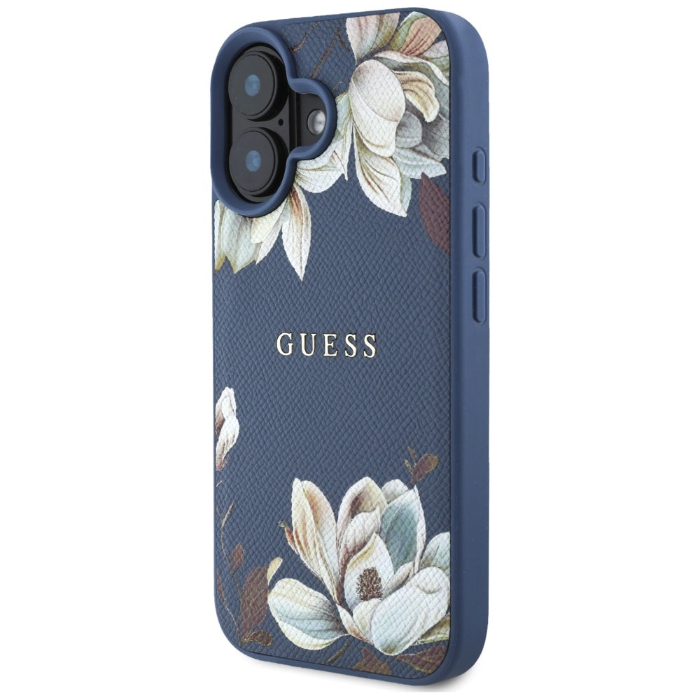 MagSafe tok Apple iPhone 16-hoz, Guess, Grained Flowers, Kék