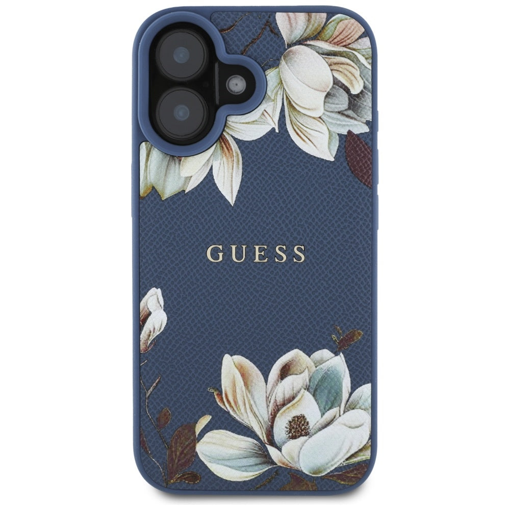 MagSafe tok Apple iPhone 16-hoz, Guess, Grained Flowers, Kék