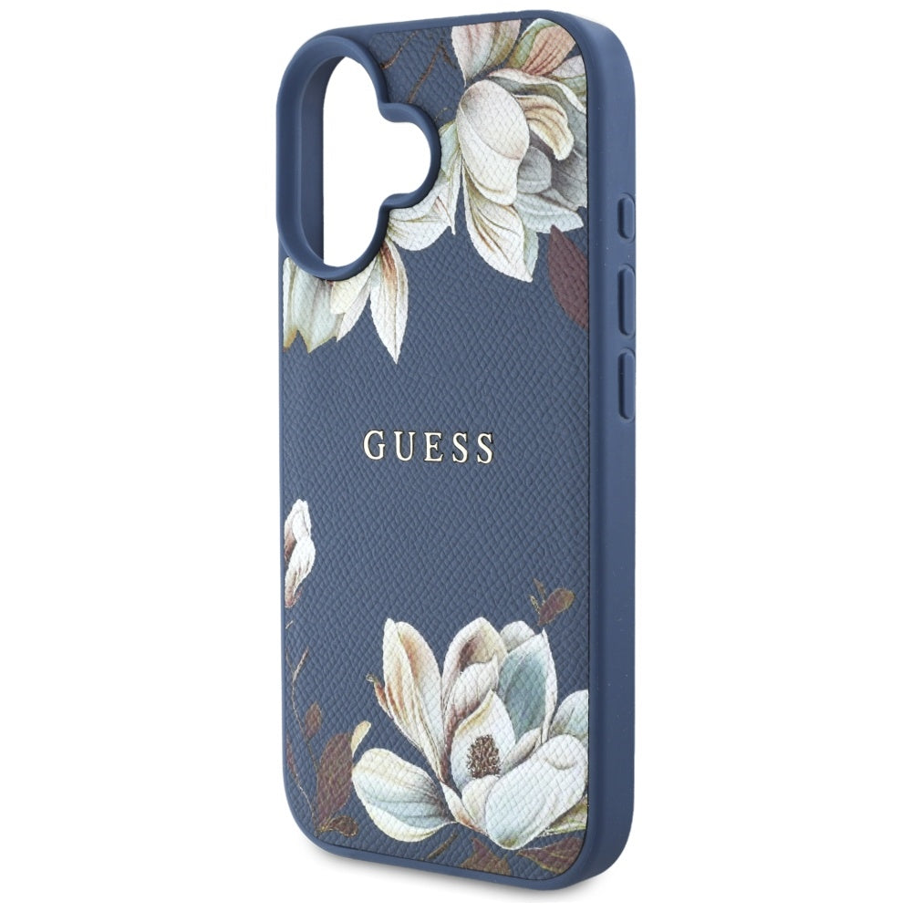 MagSafe tok Apple iPhone 16-hoz, Guess, Grained Flowers, Kék