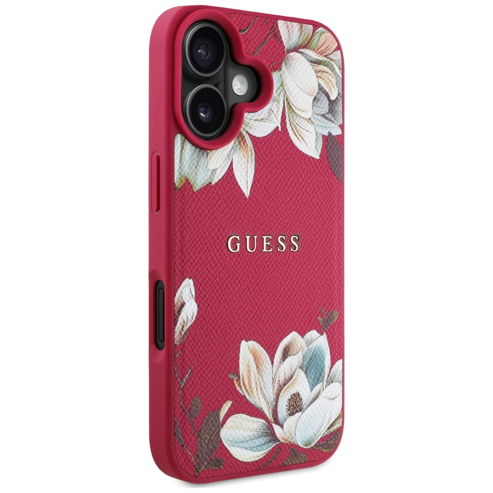 MagSafe tok Apple iPhone 16-hoz, Guess, Grained Flowers, Fukszia