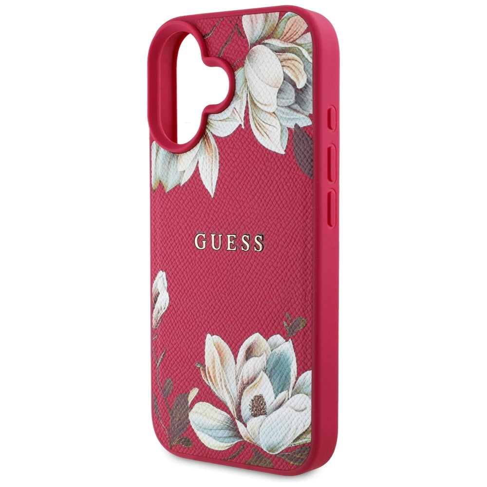 MagSafe tok Apple iPhone 16-hoz, Guess, Grained Flowers, Fukszia