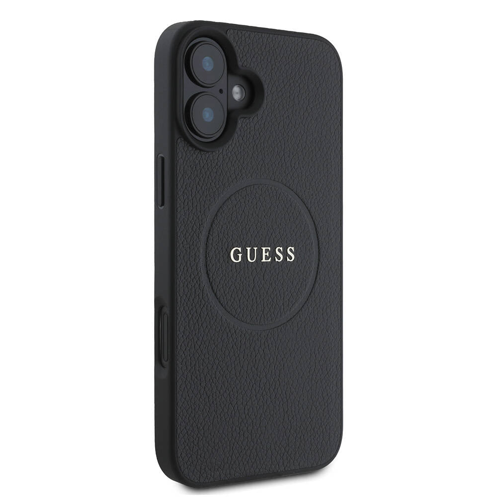 MagSafe Case for Apple iPhone 16, Guess, Grained Gold Ring, Black