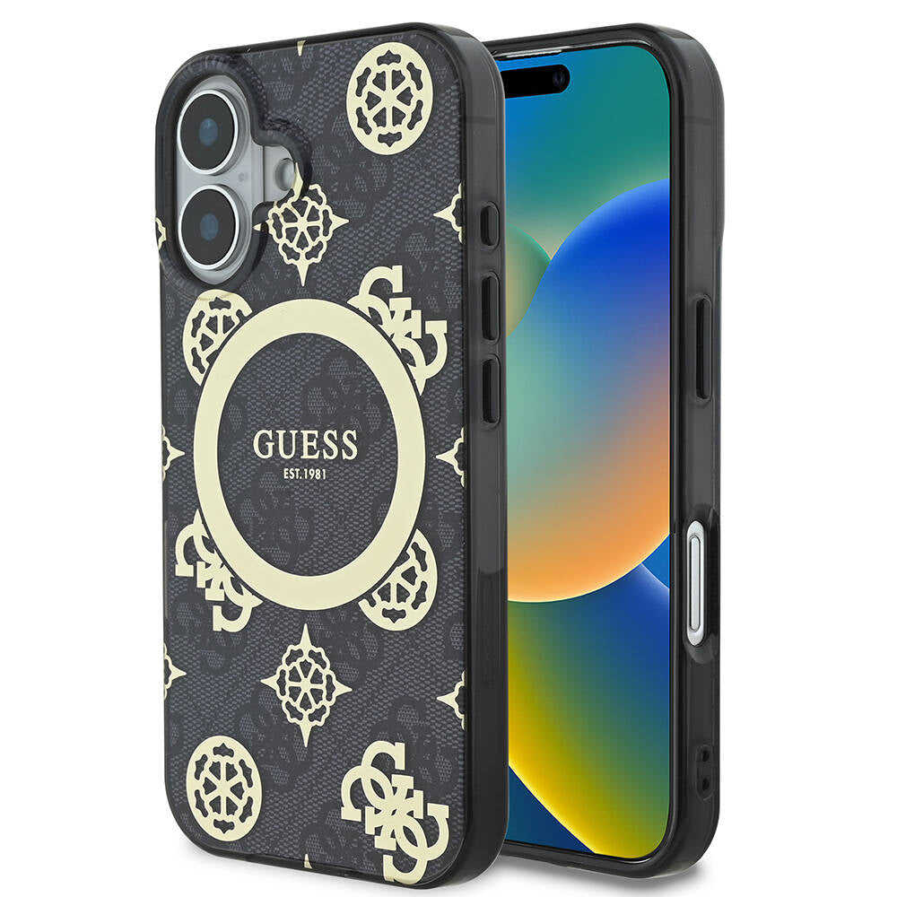 MagSafe tok Apple iPhone 16-hoz, Guess, IML 4G Peony, Fekete GUHMP16SH4PYEEK