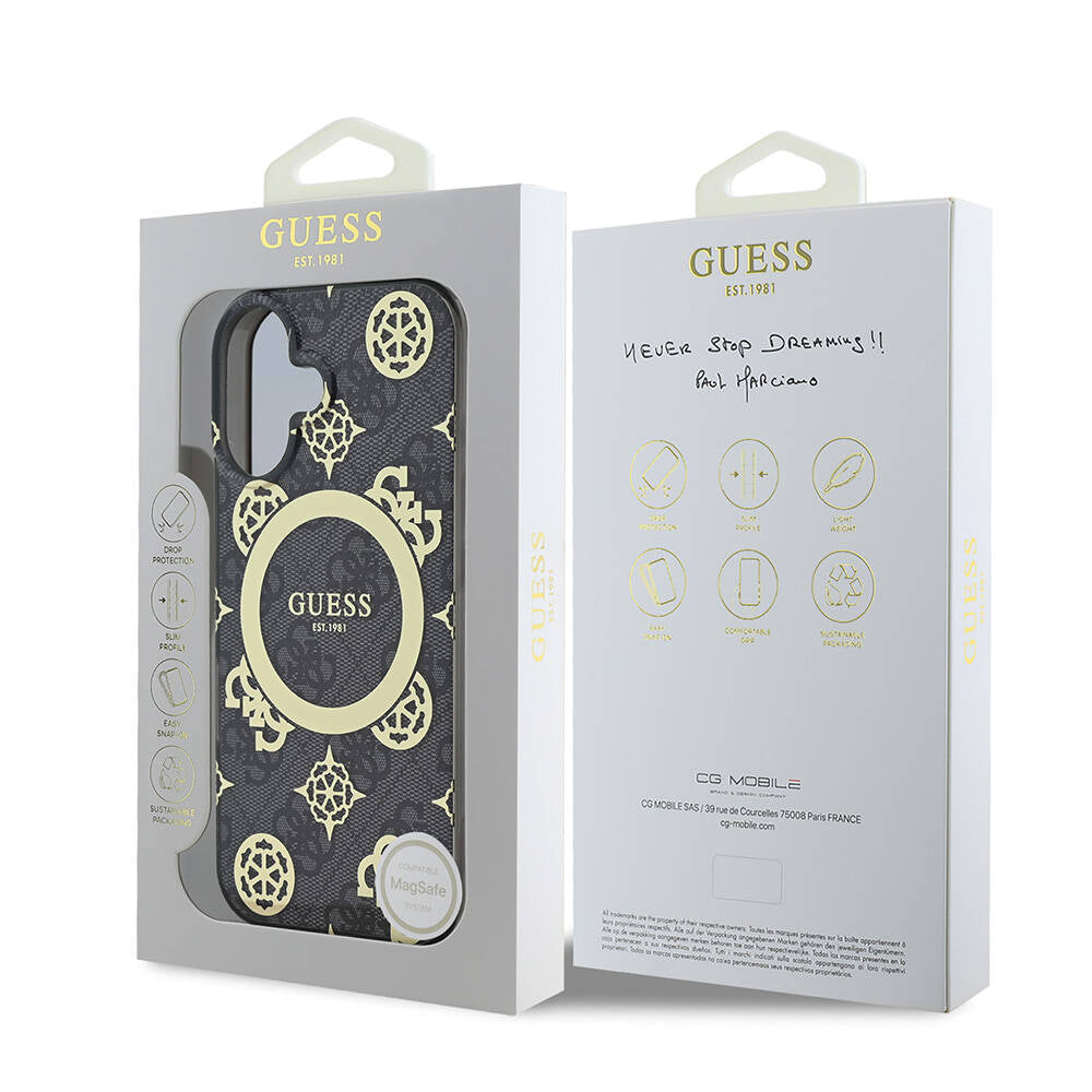 MagSafe tok Apple iPhone 16-hoz, Guess, IML 4G Peony, Fekete GUHMP16SH4PYEEK