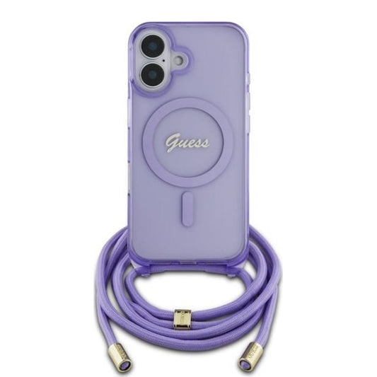MagSafe tok Apple iPhone 16-hoz, Guess, IML Crossbody Cord Script, Lila