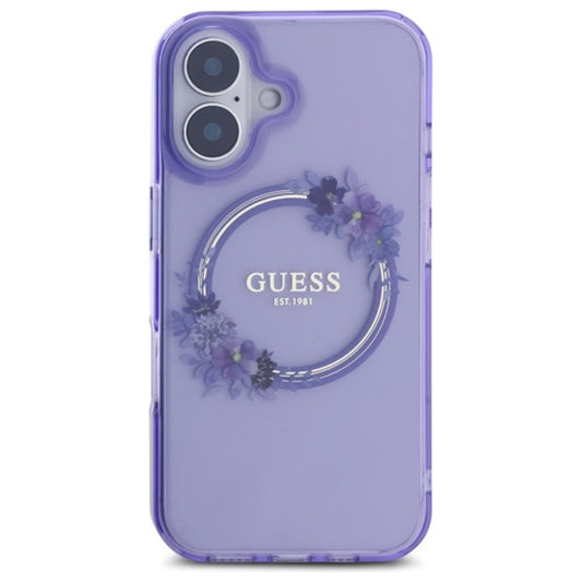 MagSafe tok Apple iPhone 16-hoz, Guess, IML Flowers Wreath, Lila