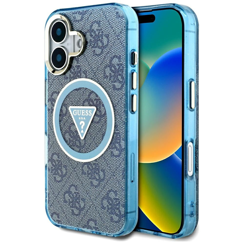 MagSafe tok Apple iPhone 16-hoz, Guess, IML Glitter 4G Circle Triangle, Kék