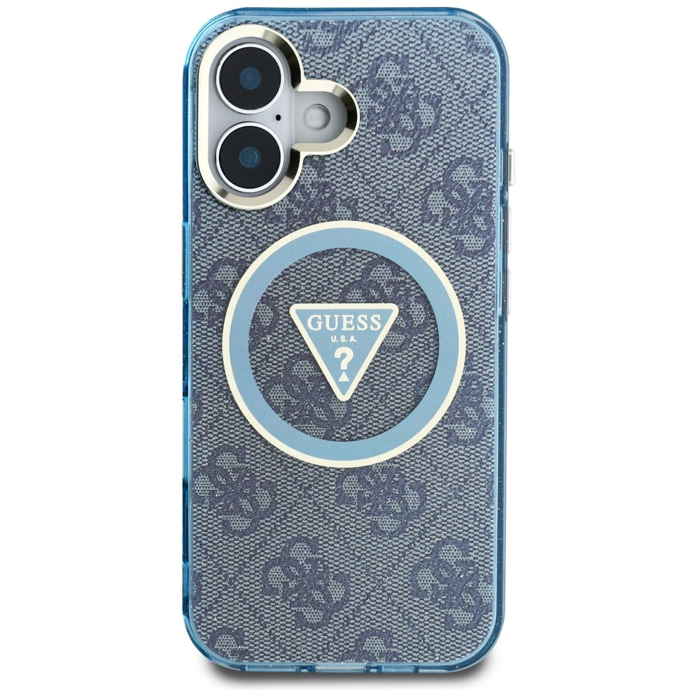 MagSafe tok Apple iPhone 16-hoz, Guess, IML Glitter 4G Circle Triangle, Kék