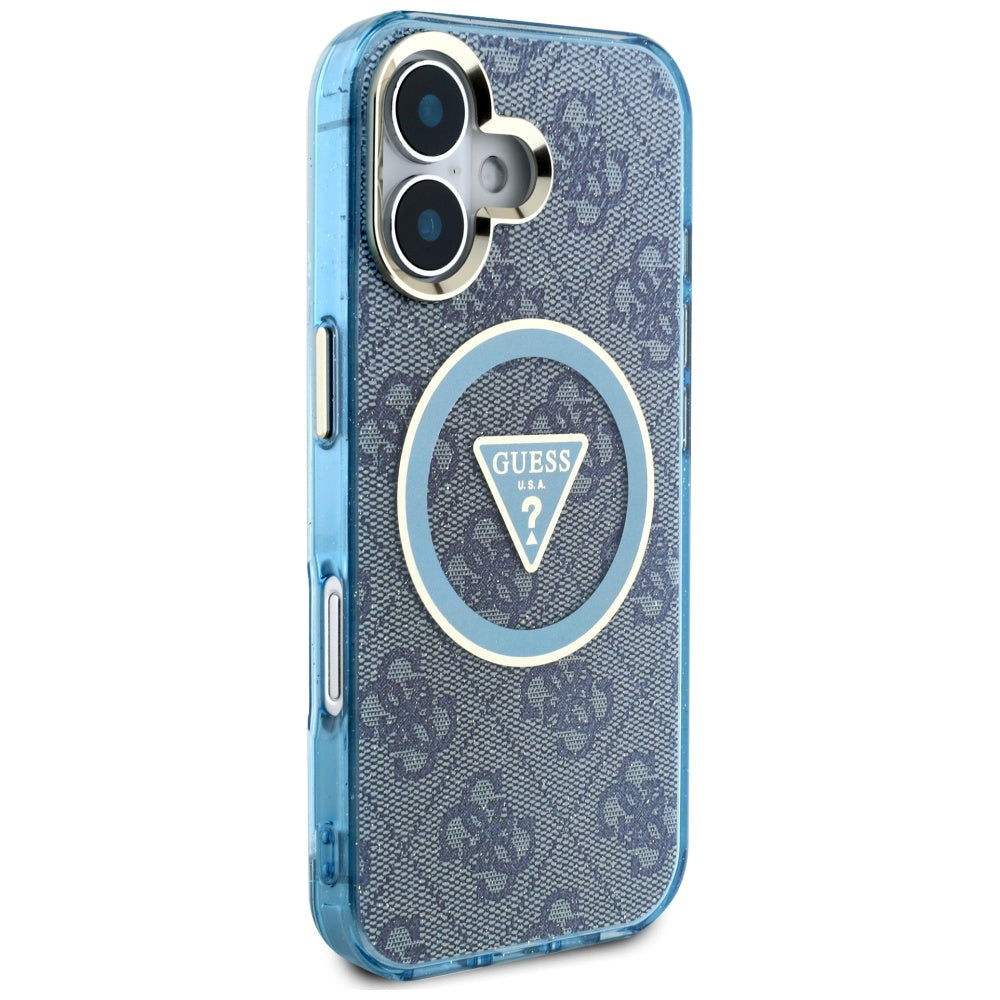 MagSafe tok Apple iPhone 16-hoz, Guess, IML Glitter 4G Circle Triangle, Kék