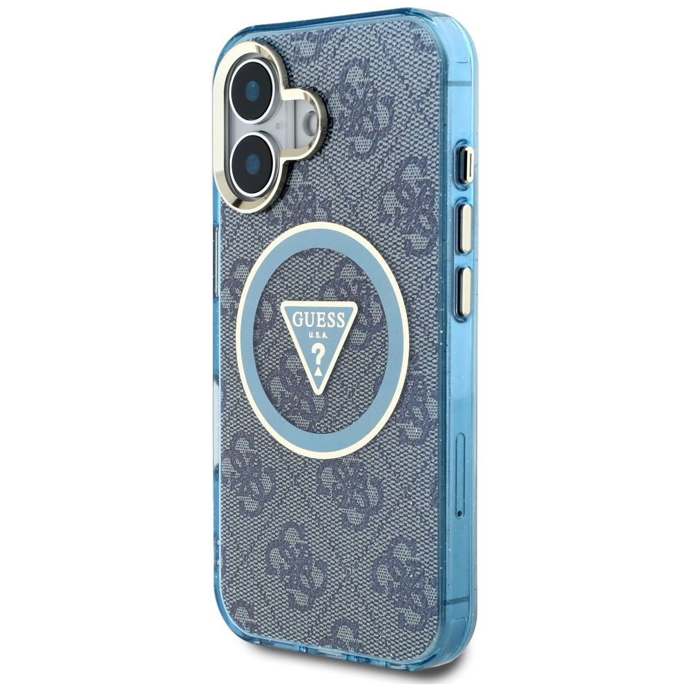 MagSafe tok Apple iPhone 16-hoz, Guess, IML Glitter 4G Circle Triangle, Kék