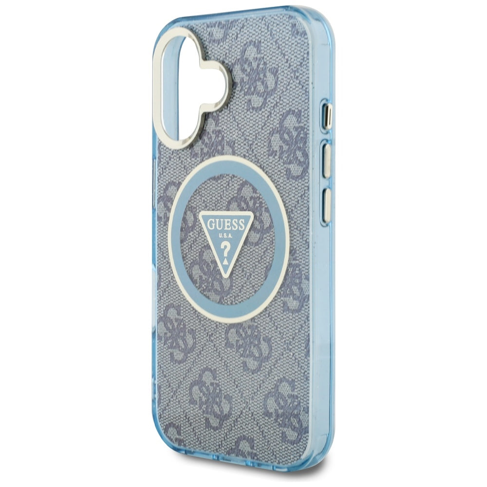MagSafe tok Apple iPhone 16-hoz, Guess, IML Glitter 4G Circle Triangle, Kék