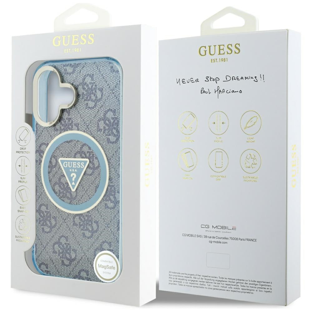 MagSafe tok Apple iPhone 16-hoz, Guess, IML Glitter 4G Circle Triangle, Kék