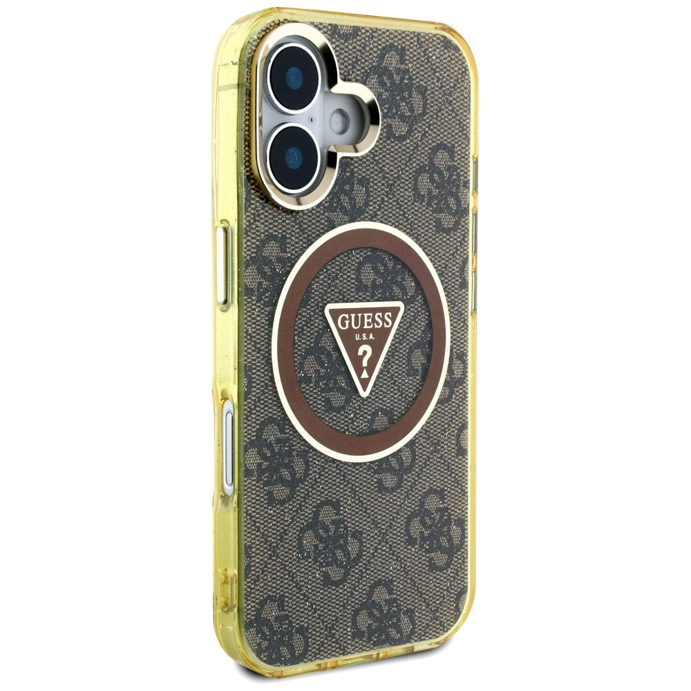 MagSafe tok Apple iPhone 16-hoz, Guess, IML Glitter 4G Circle Triangle, Barna