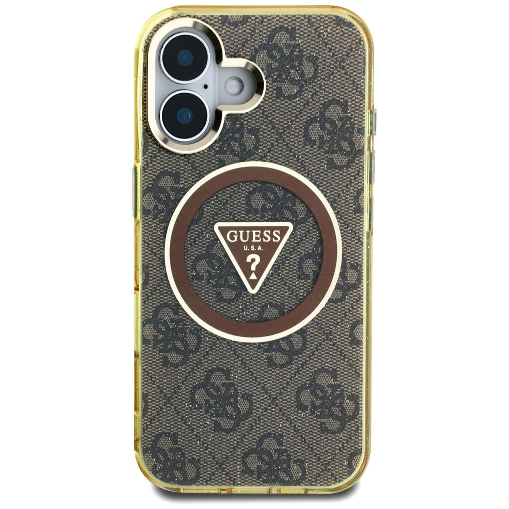 MagSafe tok Apple iPhone 16-hoz, Guess, IML Glitter 4G Circle Triangle, Barna