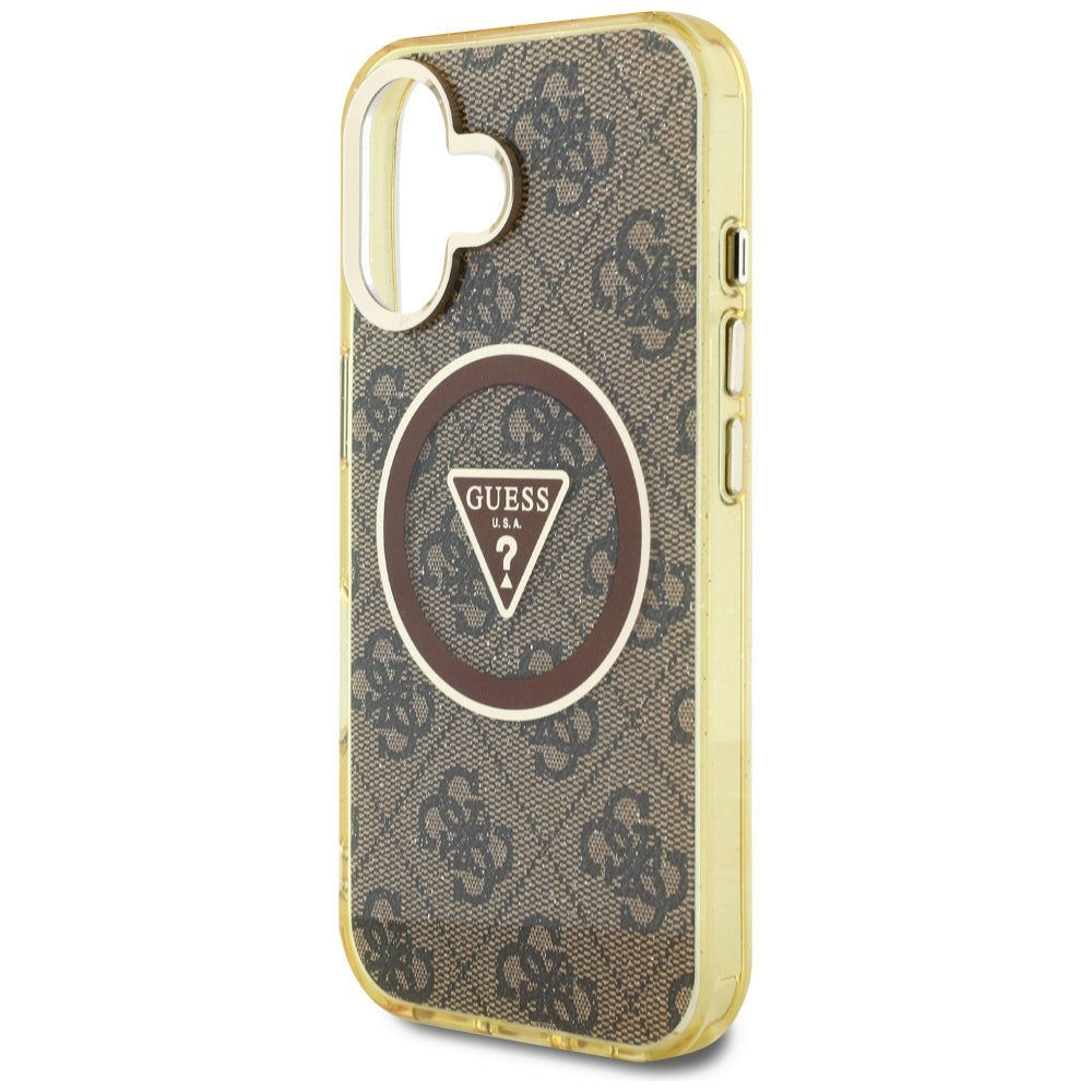 MagSafe tok Apple iPhone 16-hoz, Guess, IML Glitter 4G Circle Triangle, Barna