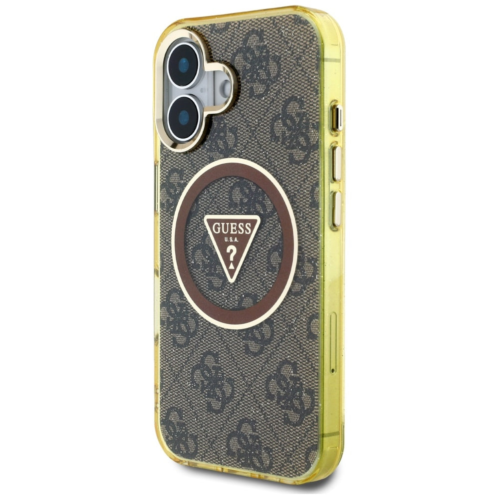 MagSafe tok Apple iPhone 16-hoz, Guess, IML Glitter 4G Circle Triangle, Barna