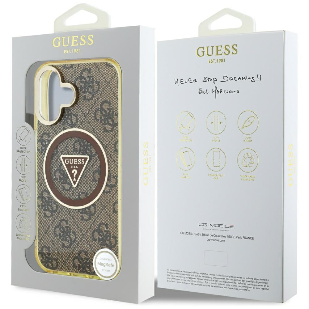MagSafe tok Apple iPhone 16-hoz, Guess, IML Glitter 4G Circle Triangle, Barna