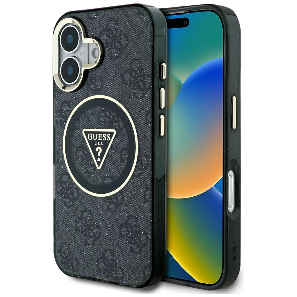 MagSafe tok Apple iPhone 16-hoz, Guess, IML Glitter 4G Circle Triangle, Fekete