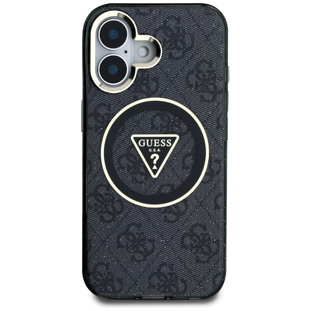 MagSafe tok Apple iPhone 16-hoz, Guess, IML Glitter 4G Circle Triangle, Fekete