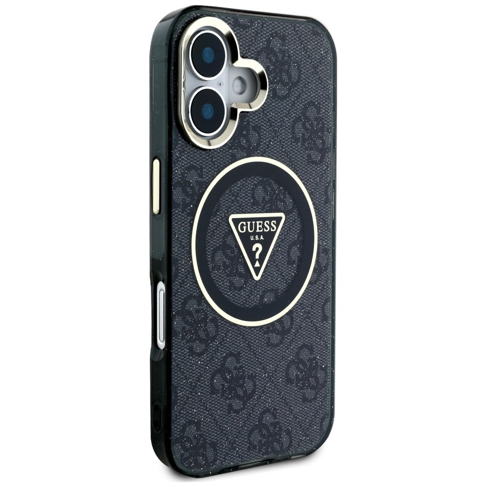 MagSafe tok Apple iPhone 16-hoz, Guess, IML Glitter 4G Circle Triangle, Fekete