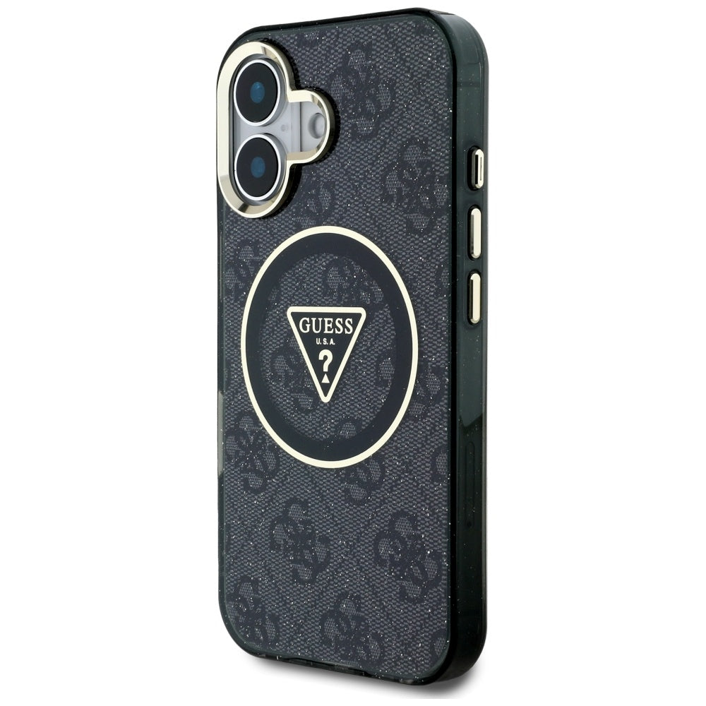MagSafe tok Apple iPhone 16-hoz, Guess, IML Glitter 4G Circle Triangle, Fekete