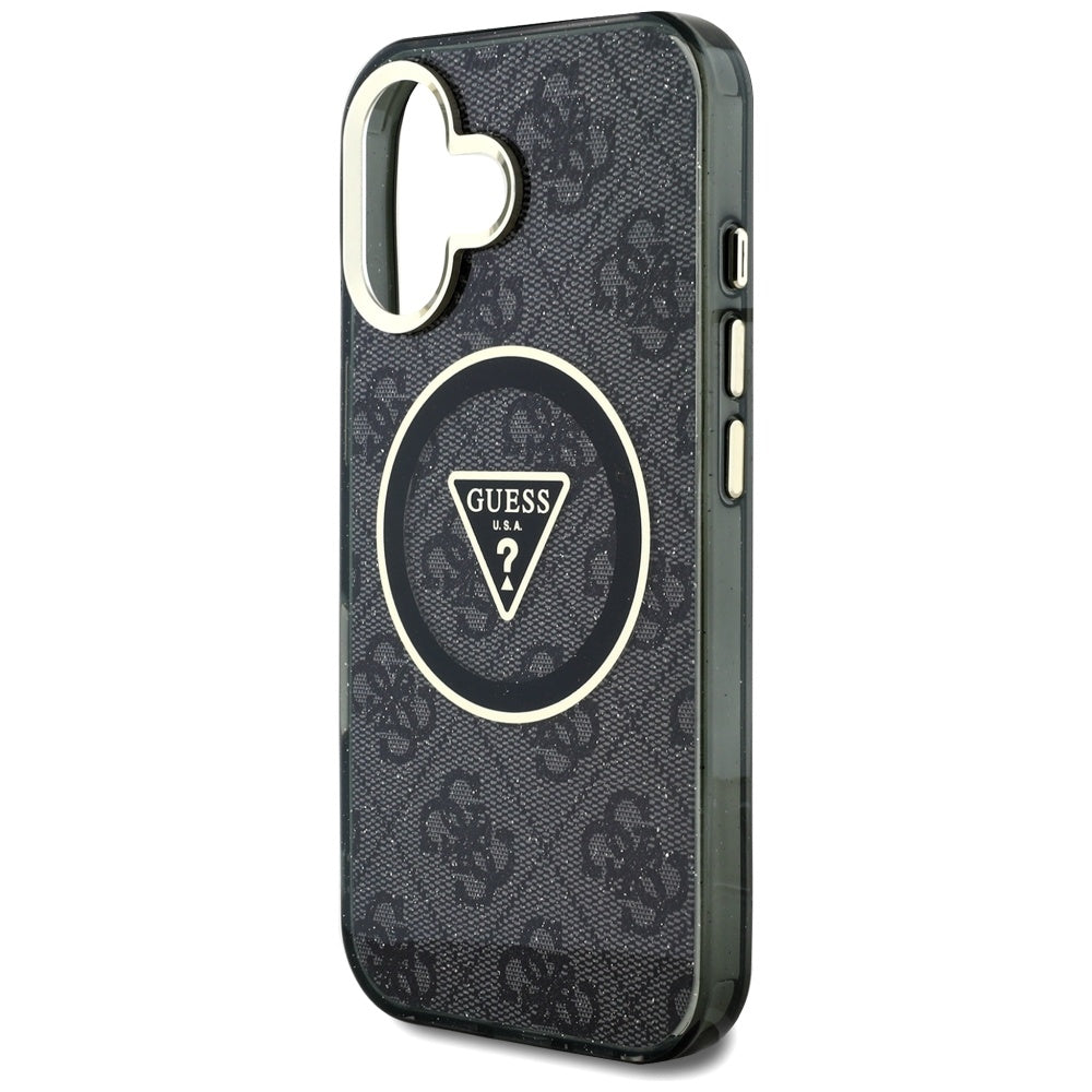 MagSafe tok Apple iPhone 16-hoz, Guess, IML Glitter 4G Circle Triangle, Fekete
