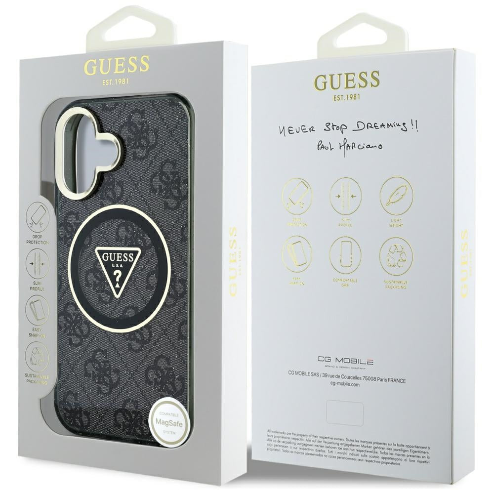 MagSafe tok Apple iPhone 16-hoz, Guess, IML Glitter 4G Circle Triangle, Fekete