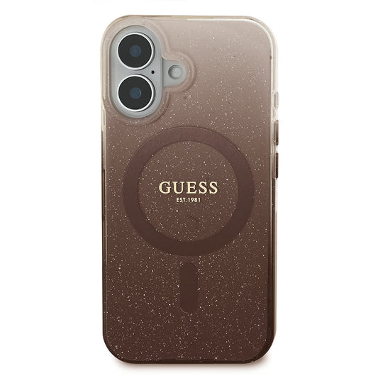 MagSafe tok Apple iPhone 16-hoz, Guess, IML Glitter Gradient, Barna