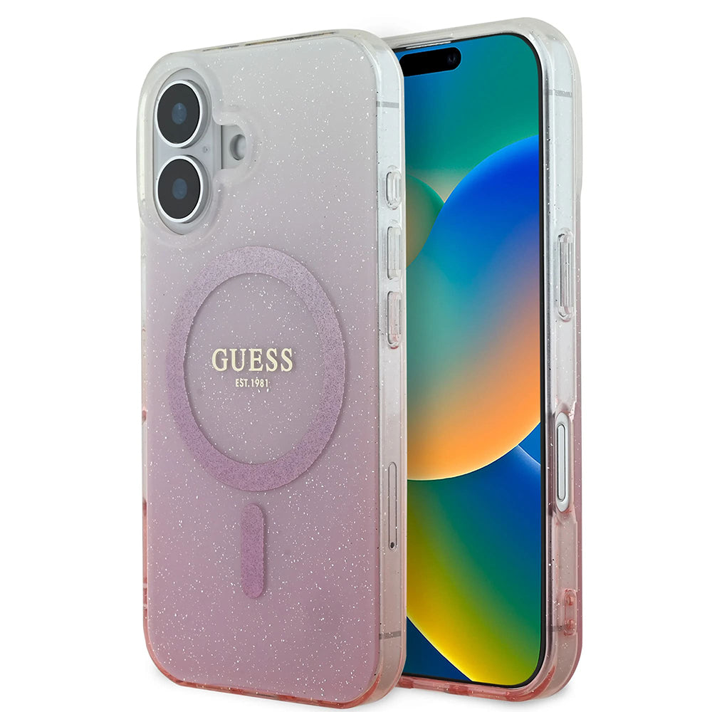 MagSafe tok Apple iPhone 16-hoz, Guess, IML Glitter Gradient, Rózsaszín