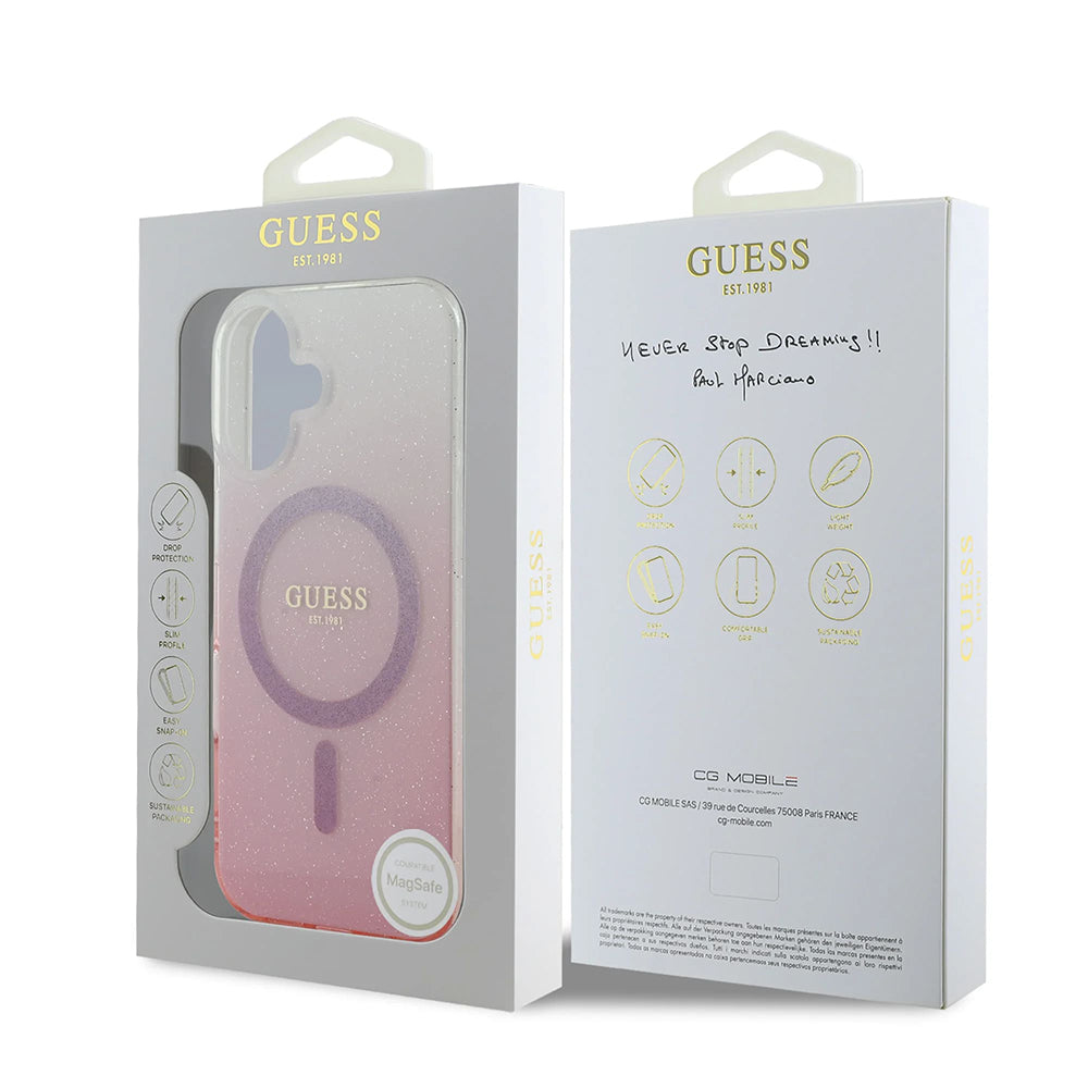 MagSafe tok Apple iPhone 16-hoz, Guess, IML Glitter Gradient, Rózsaszín
