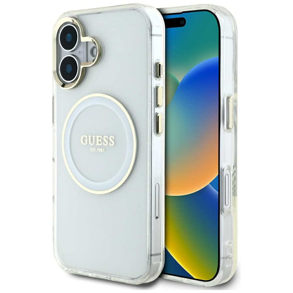 MagSafe tok Apple iPhone 16-hoz, Guess, IML Metal Colored Circle, Fehér