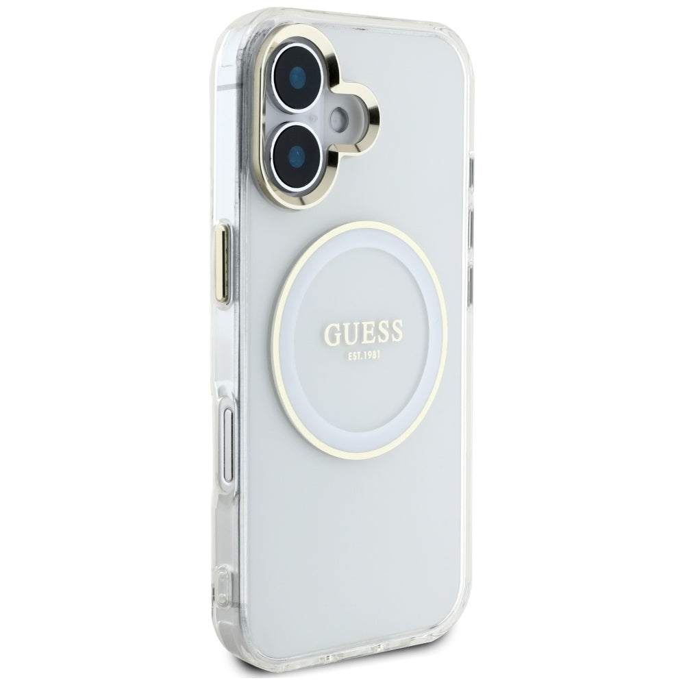 MagSafe tok Apple iPhone 16-hoz, Guess, IML Metal Colored Circle, Fehér