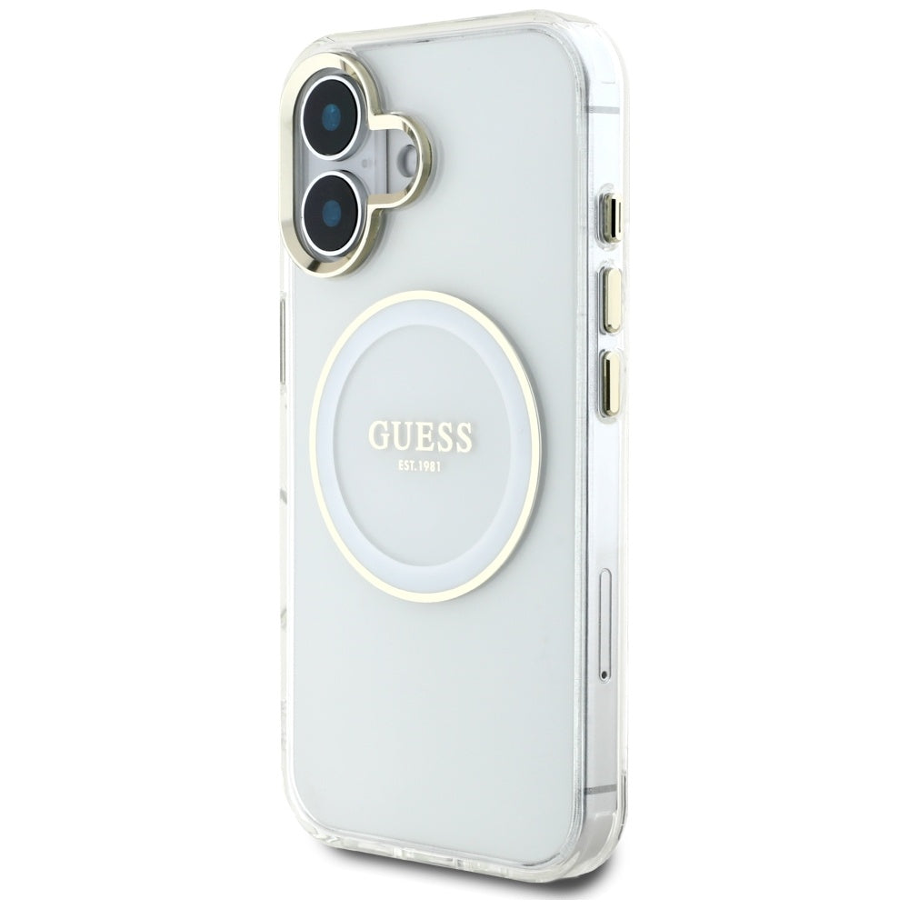 MagSafe tok Apple iPhone 16-hoz, Guess, IML Metal Colored Circle, Fehér