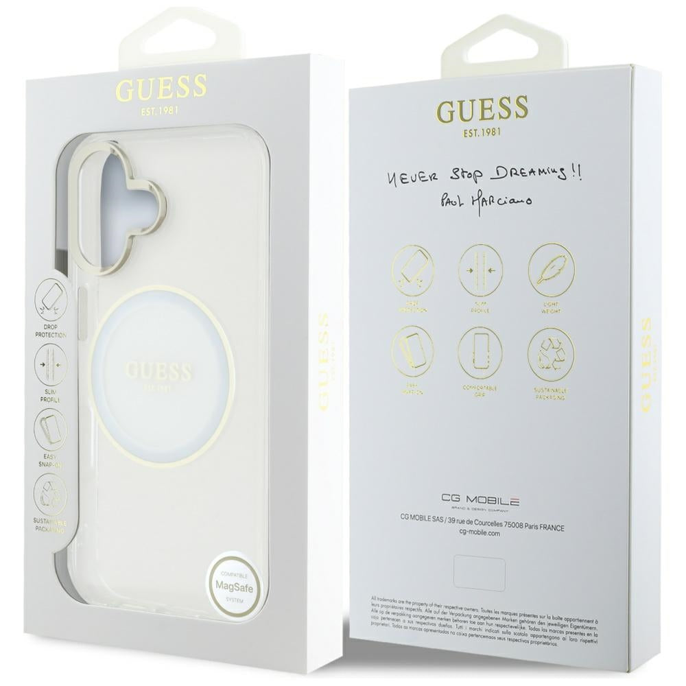 MagSafe tok Apple iPhone 16-hoz, Guess, IML Metal Colored Circle, Fehér