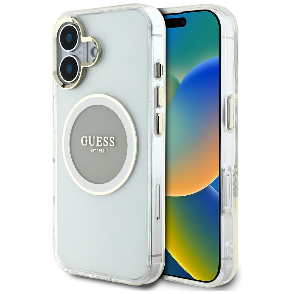 MagSafe tok Apple iPhone 16-hoz, Guess, IML Metal Colored Circle, Szürke