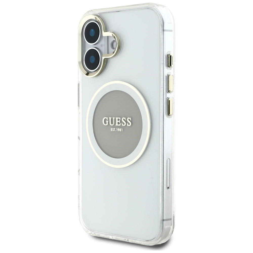 MagSafe tok Apple iPhone 16-hoz, Guess, IML Metal Colored Circle, Szürke