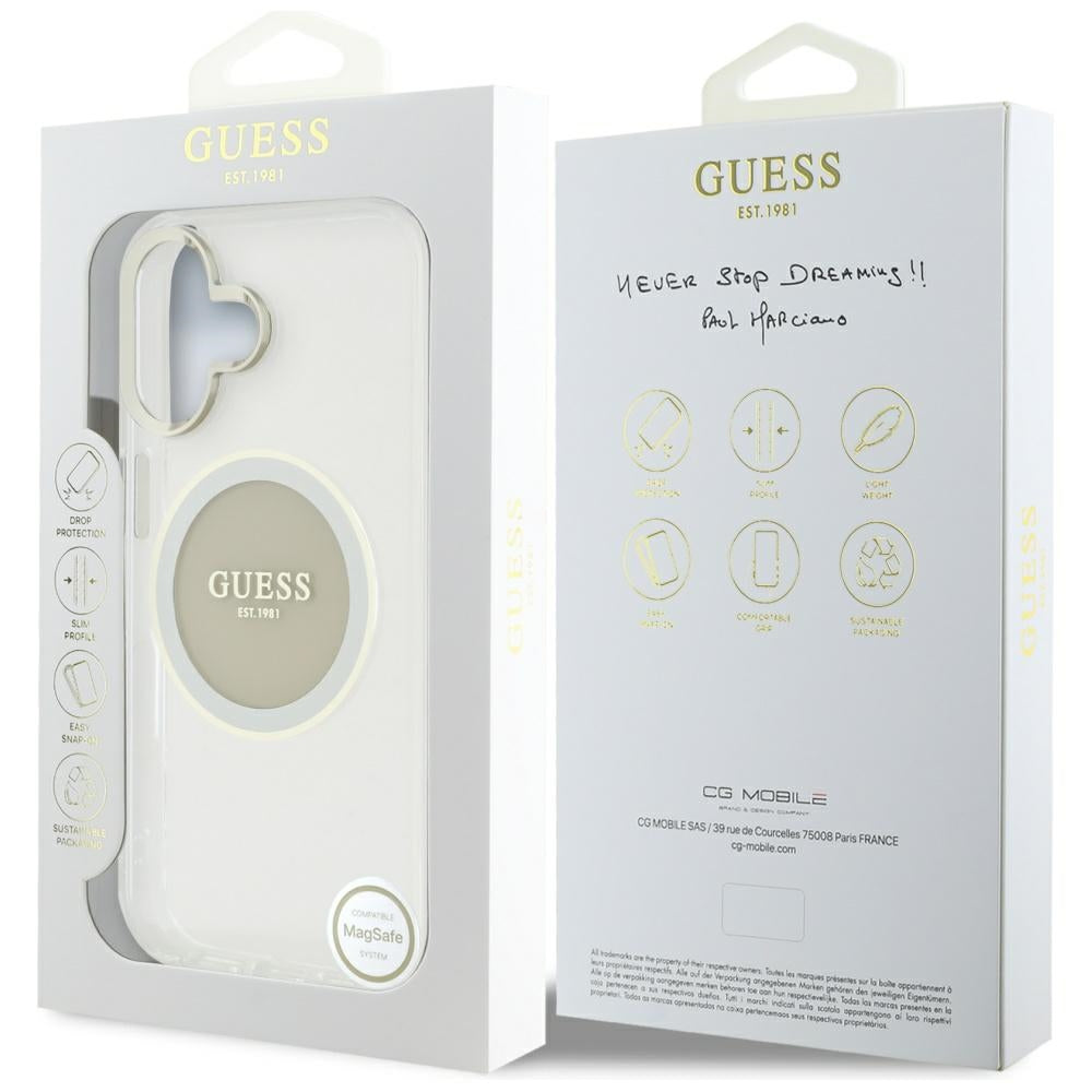 MagSafe tok Apple iPhone 16-hoz, Guess, IML Metal Colored Circle, Szürke