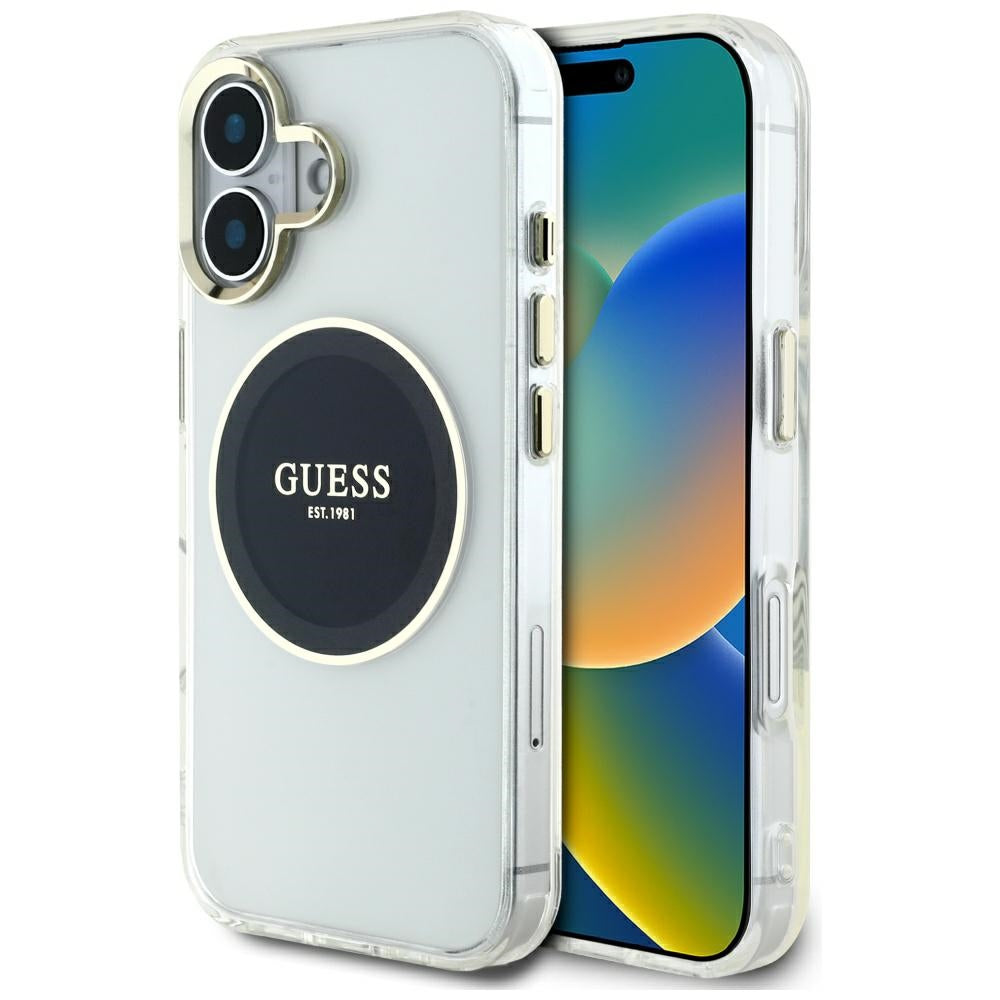 MagSafe tok Apple iPhone 16-hoz, Guess, IML Metal Colored Circle, Fekete