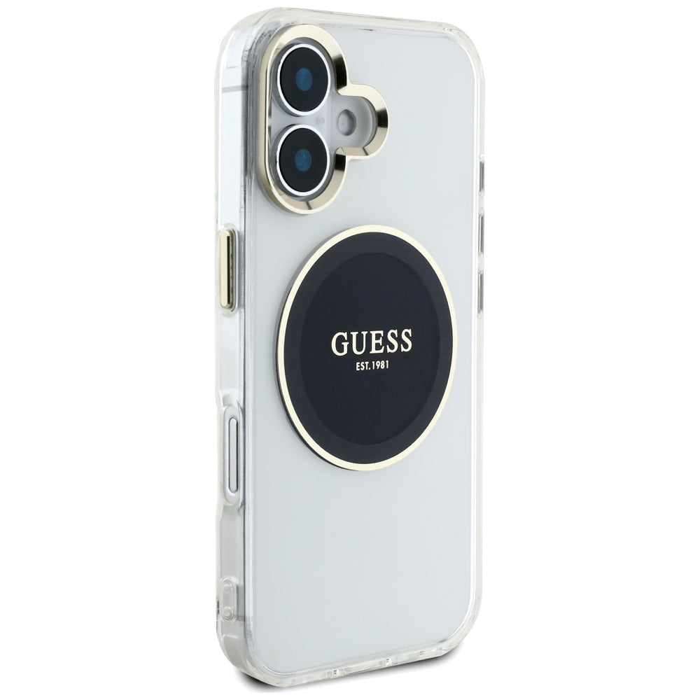 MagSafe tok Apple iPhone 16-hoz, Guess, IML Metal Colored Circle, Fekete