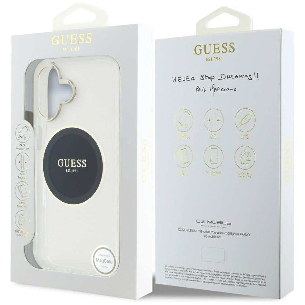MagSafe tok Apple iPhone 16-hoz, Guess, IML Metal Colored Circle, Fekete