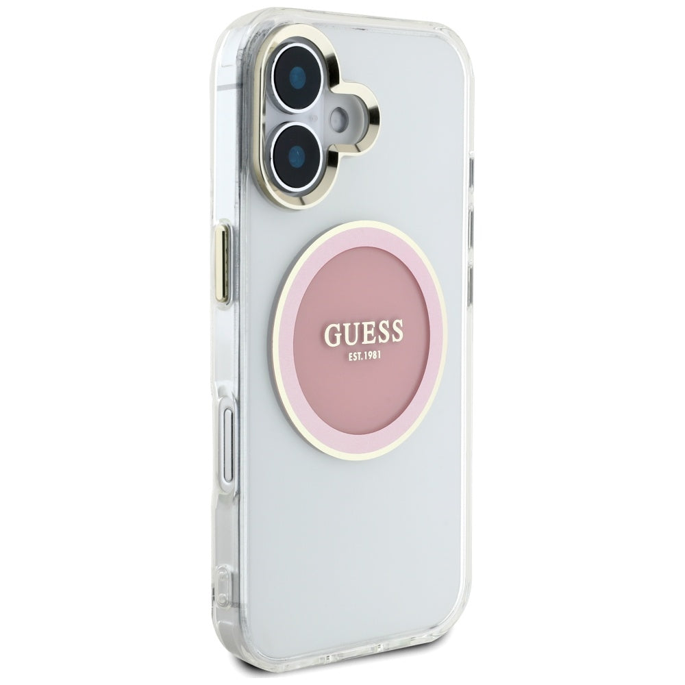 MagSafe tok Apple iPhone 16-hoz, Guess, IML Metal Colored Circle, Rózsaszín