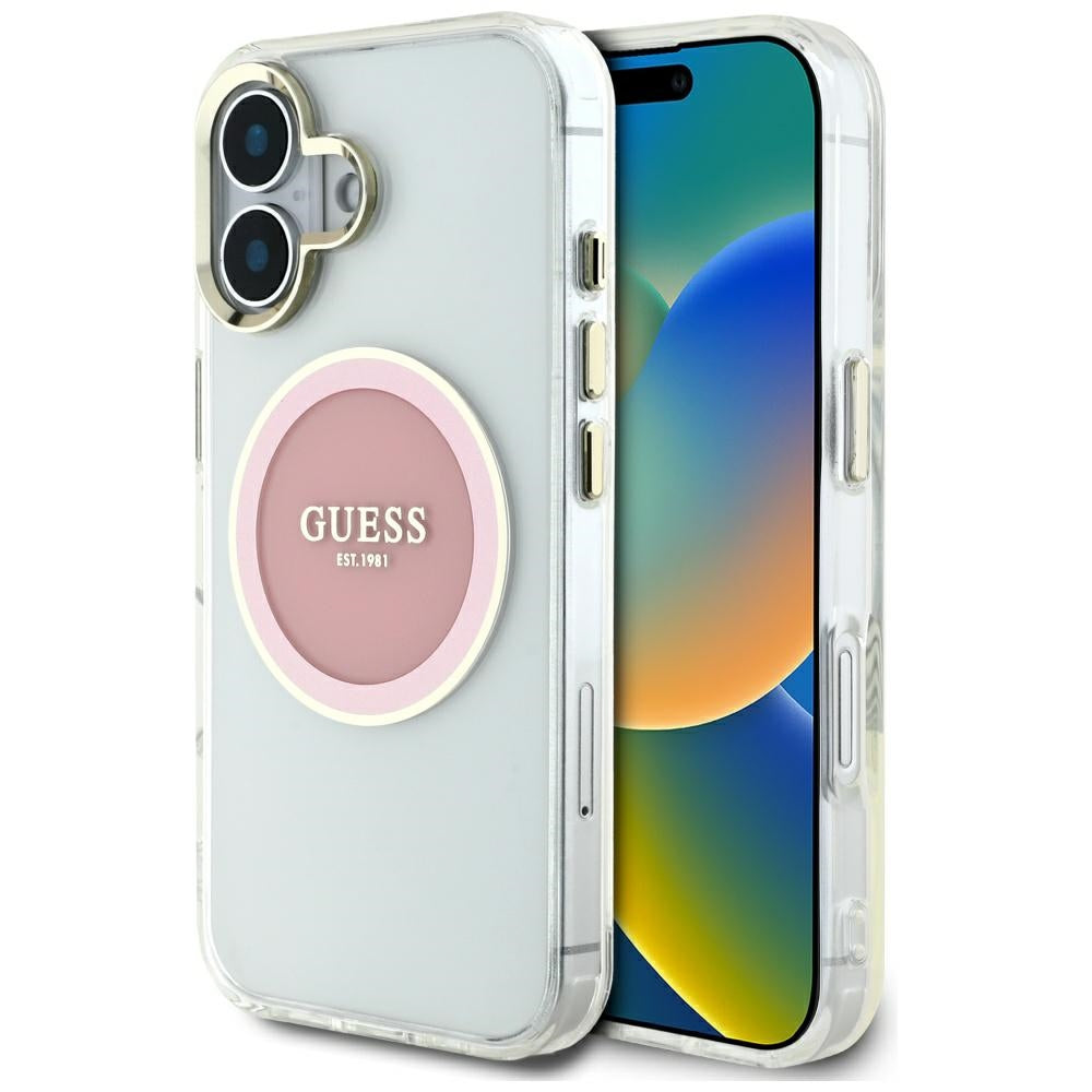 MagSafe tok Apple iPhone 16-hoz, Guess, IML Metal Colored Circle, Rózsaszín